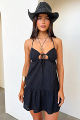 Teagan Embroidered Mini Dress - Black