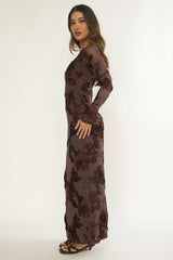 Helsi Long Sleeve Embellished Maxi Dress Brown