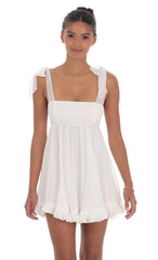 Shimmer Ruffle Babydoll Dress in White