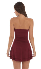 Strapless Ruched A-line Dress in Maroon