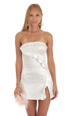Strapless Satin Dress in White