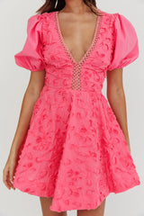 Samsara Puff Sleeve Mini Dress Hot Pink