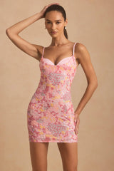 Embellished Camisole Bodycon Mini Dress in Pink
