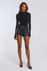 BASE Form Luxe Knit Simple High Neck Long Sleeve Top Black