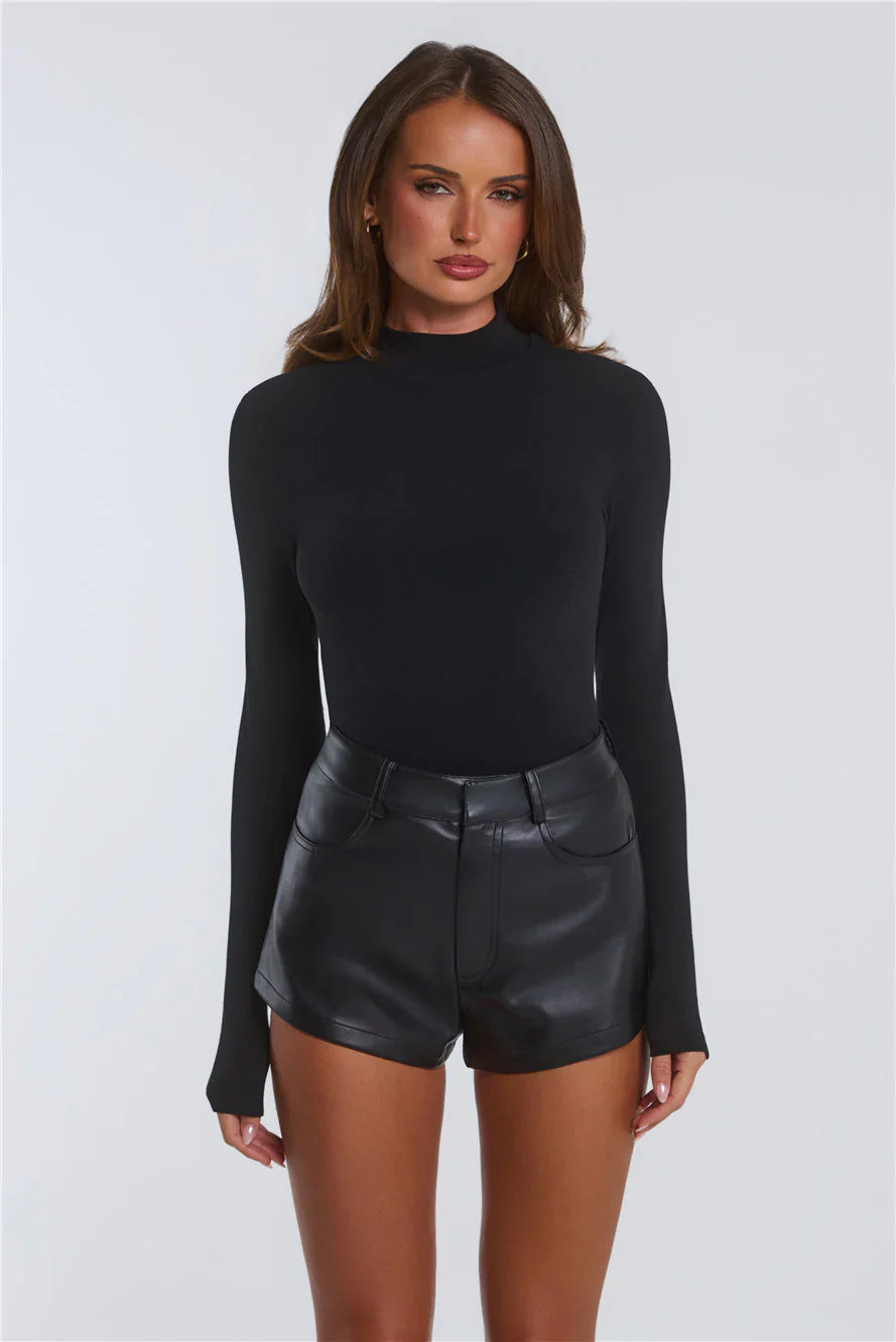 BASE Form Luxe Knit Simple High Neck Long Sleeve Top Black