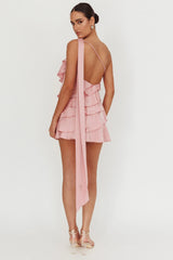 Arrabel Tiered Ruffle One Shoulder Mini Dress Pink