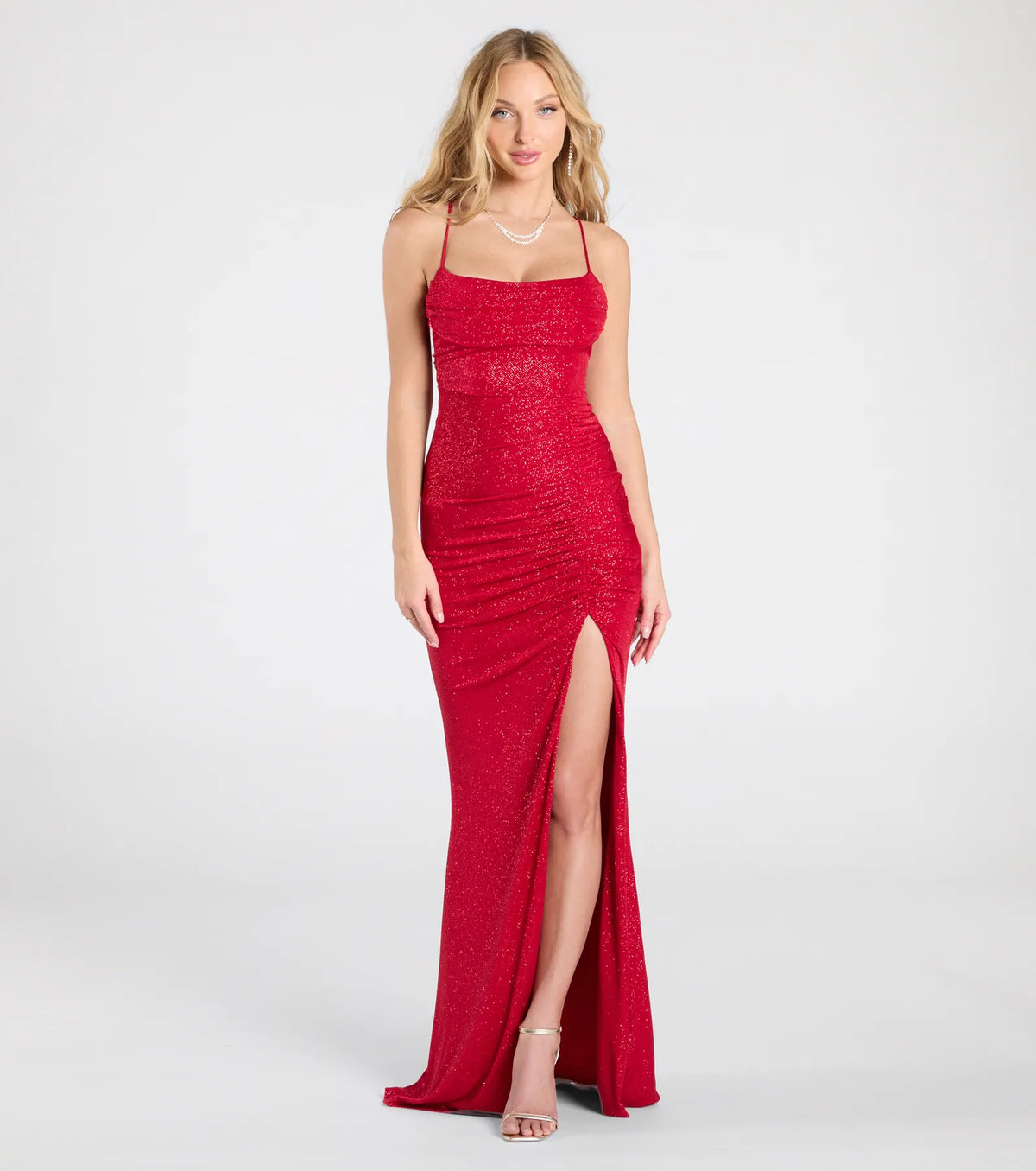 Diane Lace-Up Slit Mermaid Glitter Formal Dress