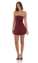 Strapless Ruched A-line Dress in Maroon
