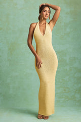 Bouclé Halterneck Maxi Dress in Yellow