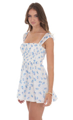 Chiffon Floral Cap Sleeve Dress in White