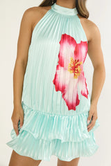 Naelle Accordion Pleat Ruffle Mini Dress Hibiscus Mint