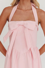 Ariarna Bow Halter Maxi Dress Pink Sorbet
