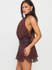 Zenayda Drop Waist Sequin Mini Dress Brown