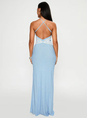 Wild Joy Halter Maxi Dress Blue Polka