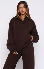 Chill Moves Oversized Henley Sweater Chocolate