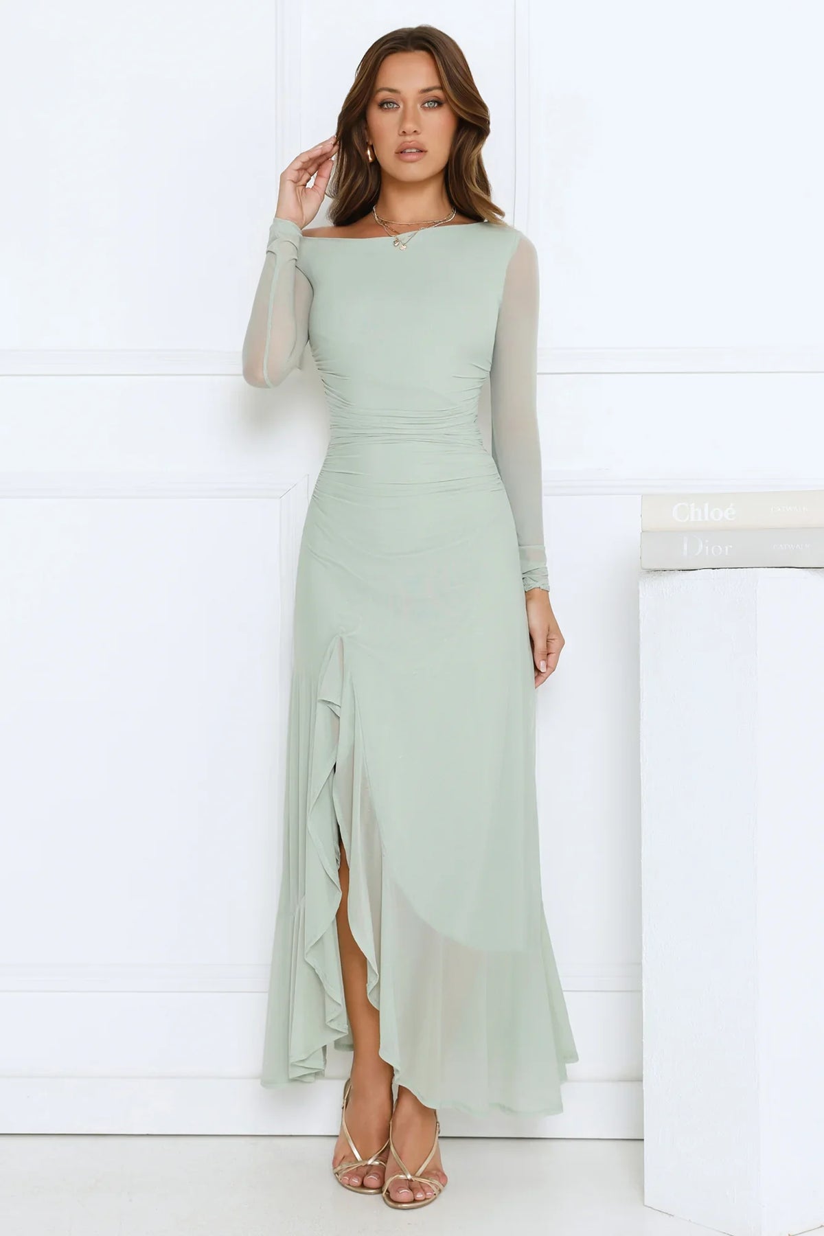 Darling At Dusk Long Sleeve Maxi Dress Sage