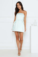 Blossom Hour Strapless Satin Mini Dress Blue