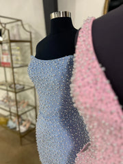 Trendy Sheath V Neck Fuchsia Short Homecoming Dress with Pearls