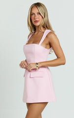 Garrett Mini Dress - Square Neck Fit And Flare Dress in Pink