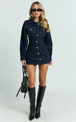 Tianna Jacket - Long Sleeve Contoured Recycled Denim Jacket in Indigo Wash