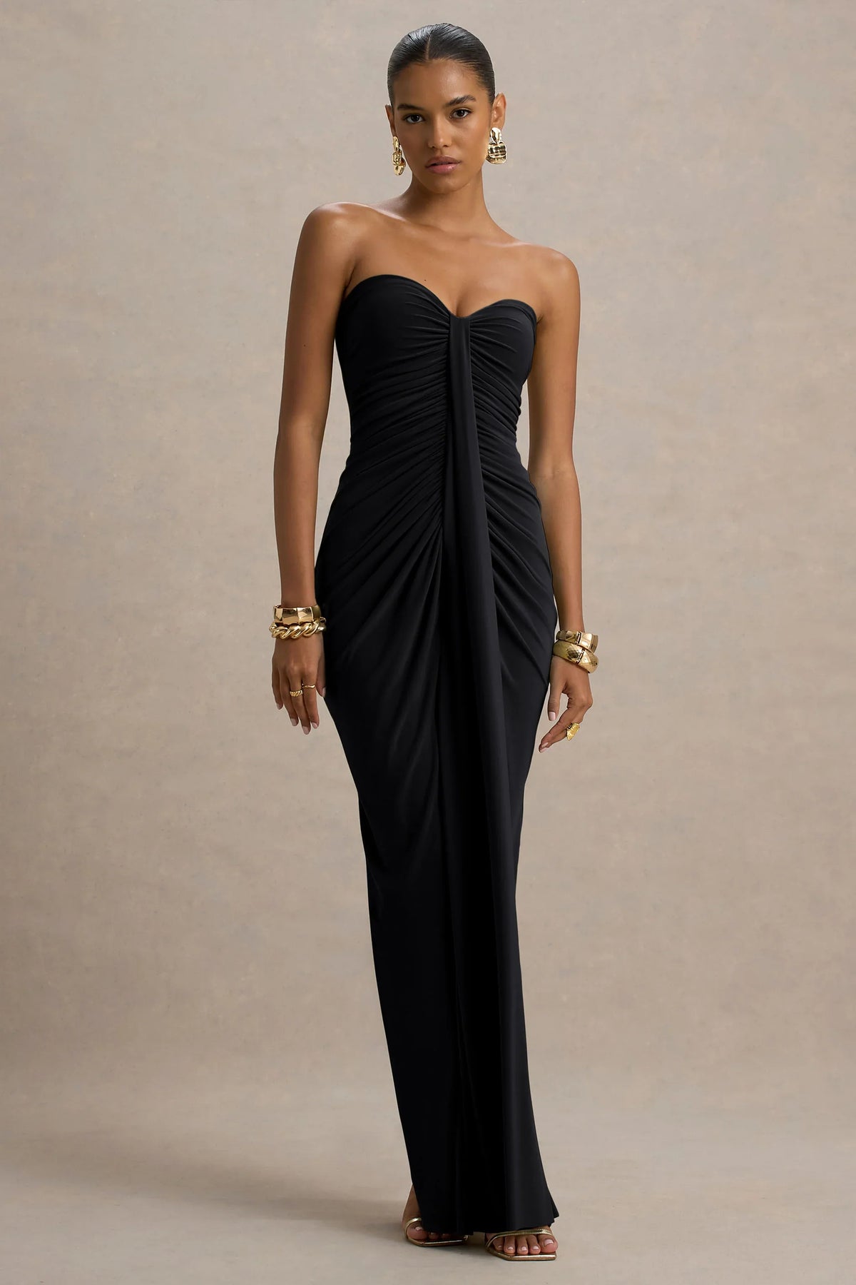 Ali | Black Sweetheart Ruched Wrap Maxi Dress