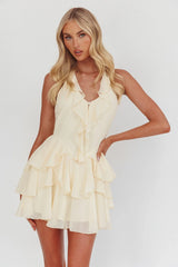 Live Loud Ruffle Layered Hem Mini Dress Cream