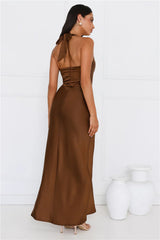 Ambiance Of The Night Halter Satin Maxi Dress