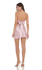 Satin Strapless Twist Cutout Dress in Lilac