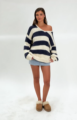 Navy Striped Chunky Knit Sweater