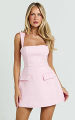 Garrett Mini Dress - Square Neck Fit And Flare Dress in Pink