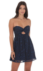 Floral Strapless Babydoll Dress in Navy
