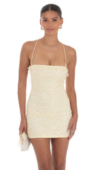 Sequin Ruffle Mini Dress in Yellow