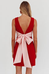 Unrequited Bow Back Mini Dress Red/Pink