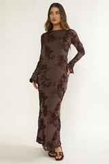 Helsi Long Sleeve Embellished Maxi Dress Brown