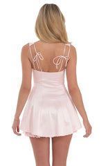 Double Bows Satin Ruffle Dress in Pink