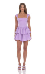 Satin Wide Strap Ruffle Dress in Lavender
