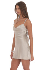 Rhinestone Strap Satin Dress in Taupe