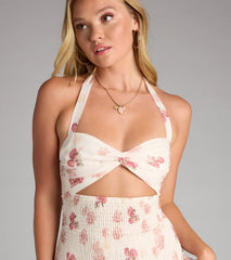 Bloom Baby Floral Halter Cutout Mini Dress