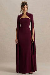 Esme | Burgundy Square-Neck Maxi Dress With Cape Sleeves