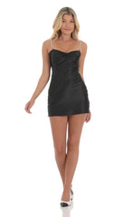 Pearl Strap Satin Dress in Black