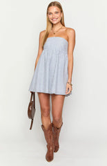 Anderson Blue Stripe Strapless Mini Dress