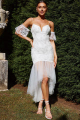 Dreamy Removable Sleeve Sequin Dress White