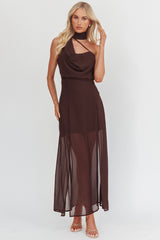 My Paradise Neck Scarf Maxi Dress Chocolate