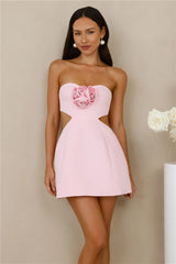 Rose Beauty Strapless Mini Dress