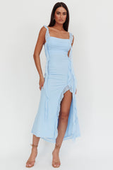 Blushing Ruffle Trim Maxi Dress Blue