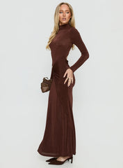 Yaqueline Long Sleeve Ruched Maxi Dress Chocolate