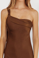 Carmel One-Shoulder Sash Maxi Dress Chocolate