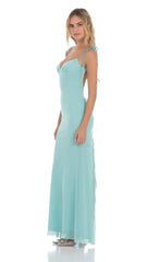 Mesh Open Back Maxi Dress in Aqua
