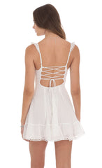 Dotted Chiffon Fit and Flare Dress in White