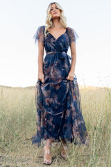 Nicola Tulle Maxi Dress | Dark Blue Floral